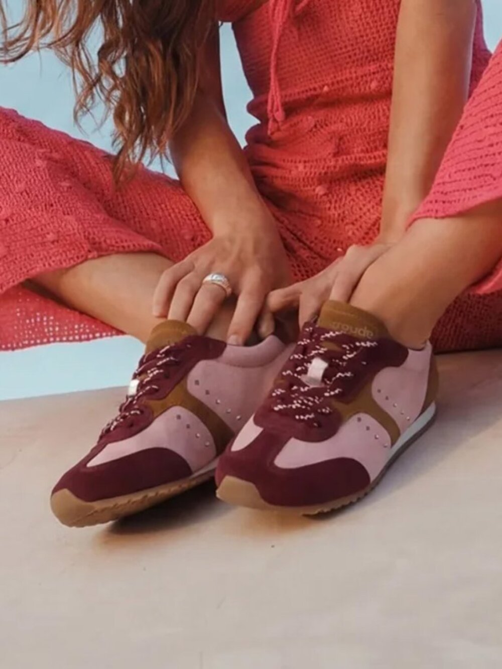 Larroudé Stella Sneakers in Tulip Pink Wine Silver Suede Size 7